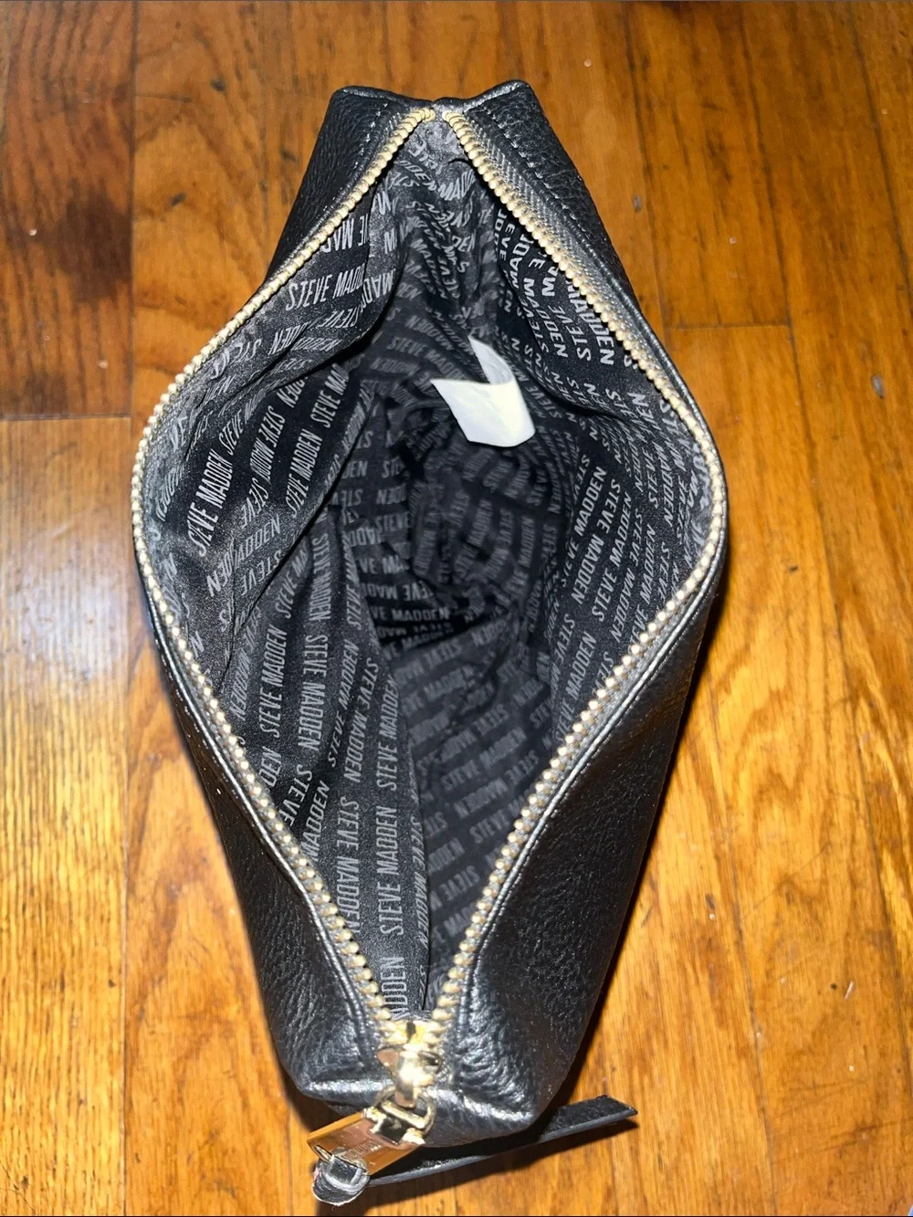 Steve Madden Classic Black Faux Leather Large Clutch Cosmetic Pouch